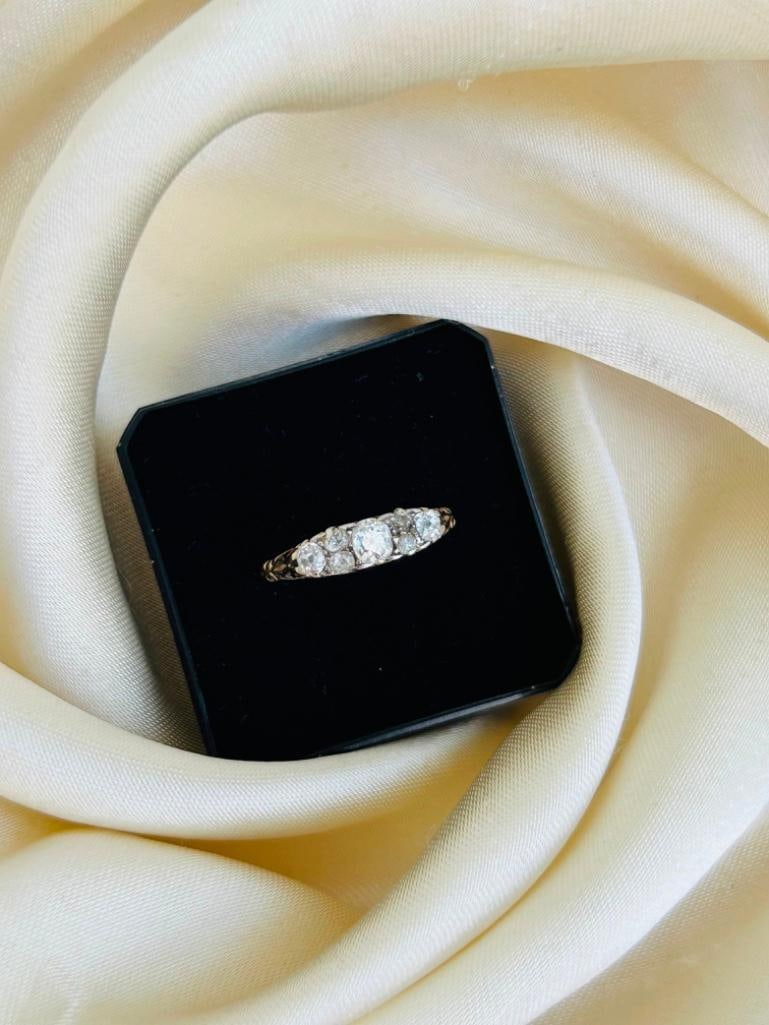 Antique 18ct Yellow Gold Diamond Ring - 95pts Total - 5