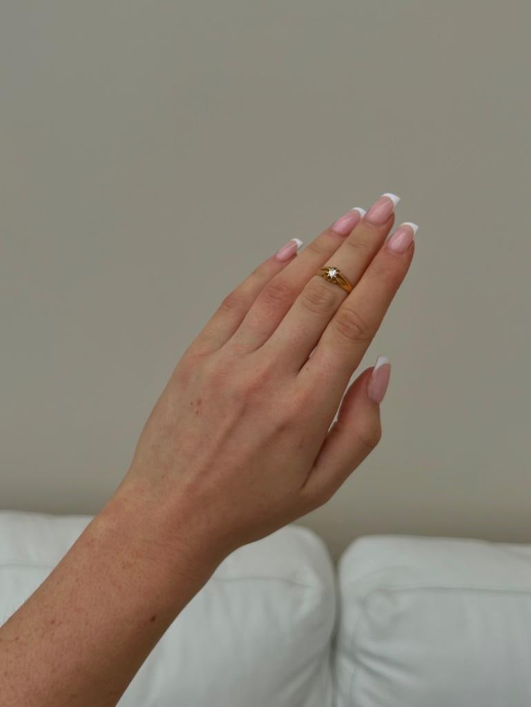 Antique 18ct Yellow Gold Diamond Belcher Ring - 4