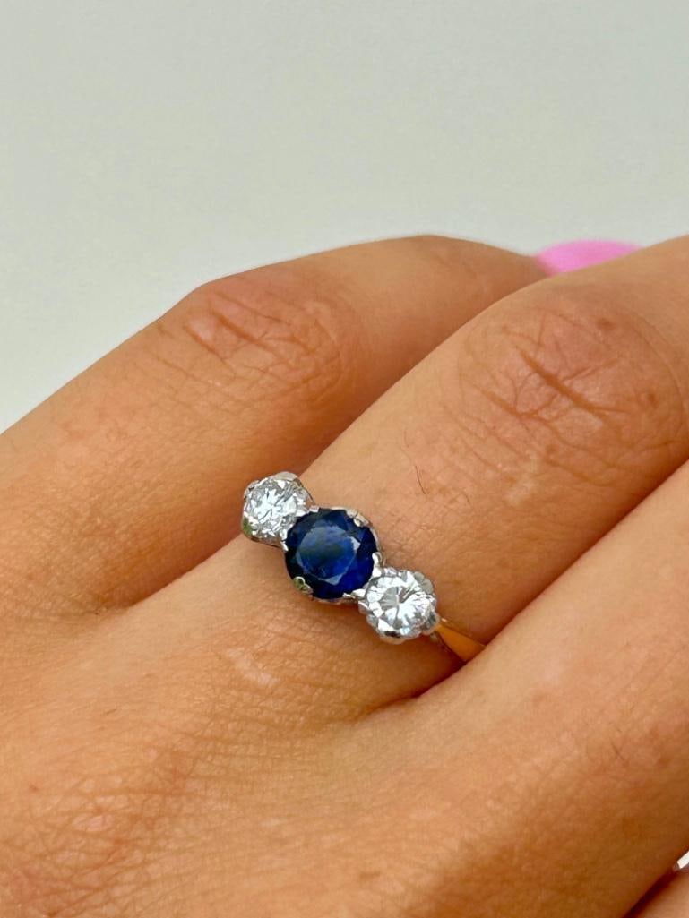 Antique Sapphire and Diamond 3 Stone Ring in 18ct Gold Designer A.M.G - 7