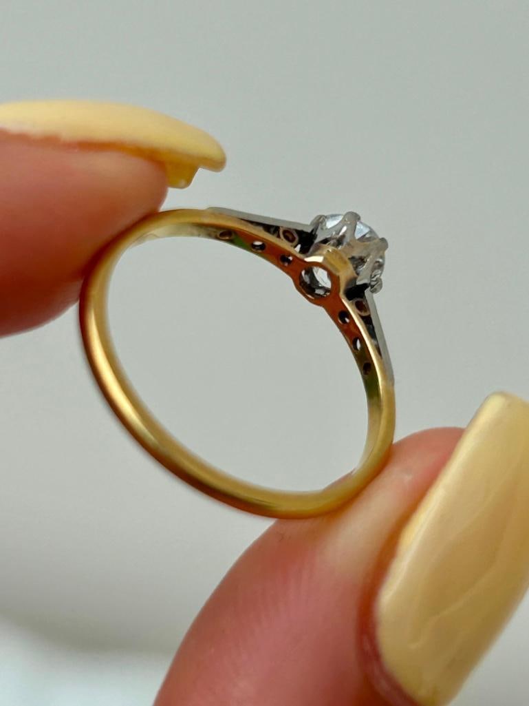Antique 18ct Yellow Gold and Platinum .55 pts Diamond Solitaire Ring - 6