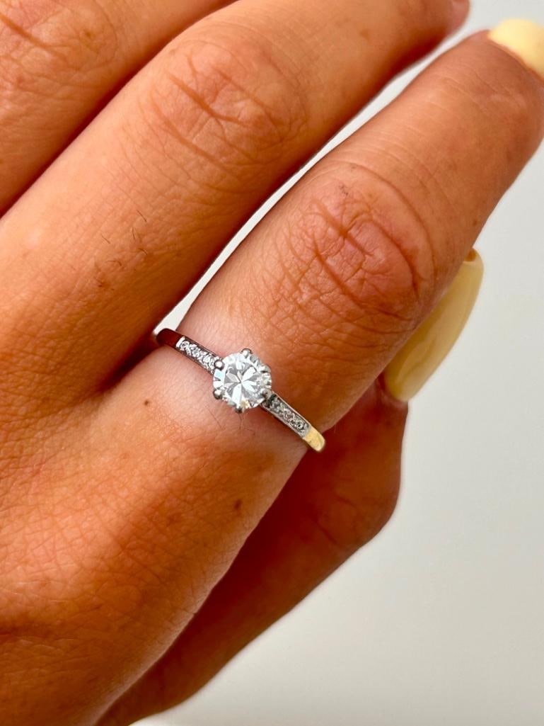 Antique 18ct Yellow Gold and Platinum .55 pts Diamond Solitaire Ring - 7