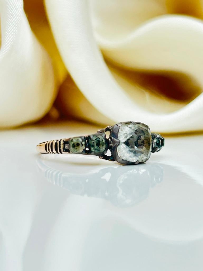 *Outstanding Georgian Foiled Crystal 5 Stone Ring in Gold - 13