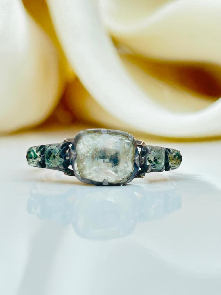 *Outstanding Georgian Foiled Crystal 5 Stone Ring in Gold: Outstanding Georgian Foiled Crystal 5 Stone Ring in Gold charming Georgian crystal ring, truly beautiful measurements size UK R US 83/4 head of ring 21mm x 7mm weight 2.71g 