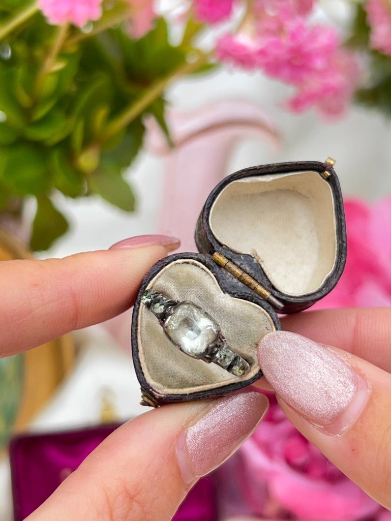 *Outstanding Georgian Foiled Crystal 5 Stone Ring in Gold - 2