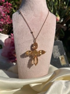 Incredible Georgian Yellow Topaz Cross Pendant on Chain in 9ct Gold - 12