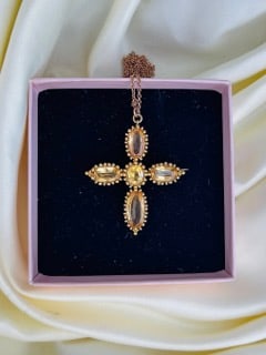Incredible Georgian Yellow Topaz Cross Pendant on Chain in 9ct Gold - 9