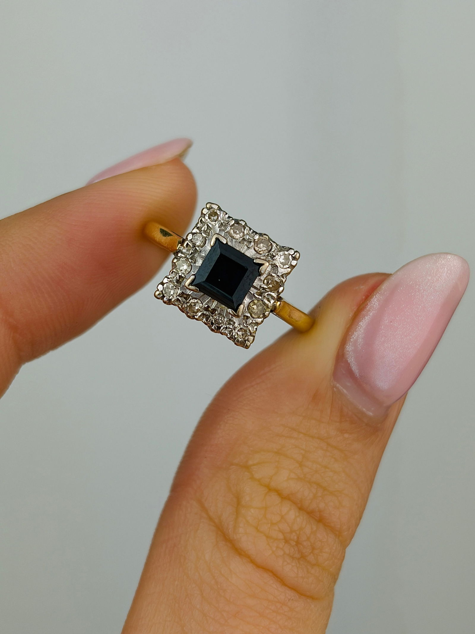 18ct yellow gold sapphire and diamond square ring - 5