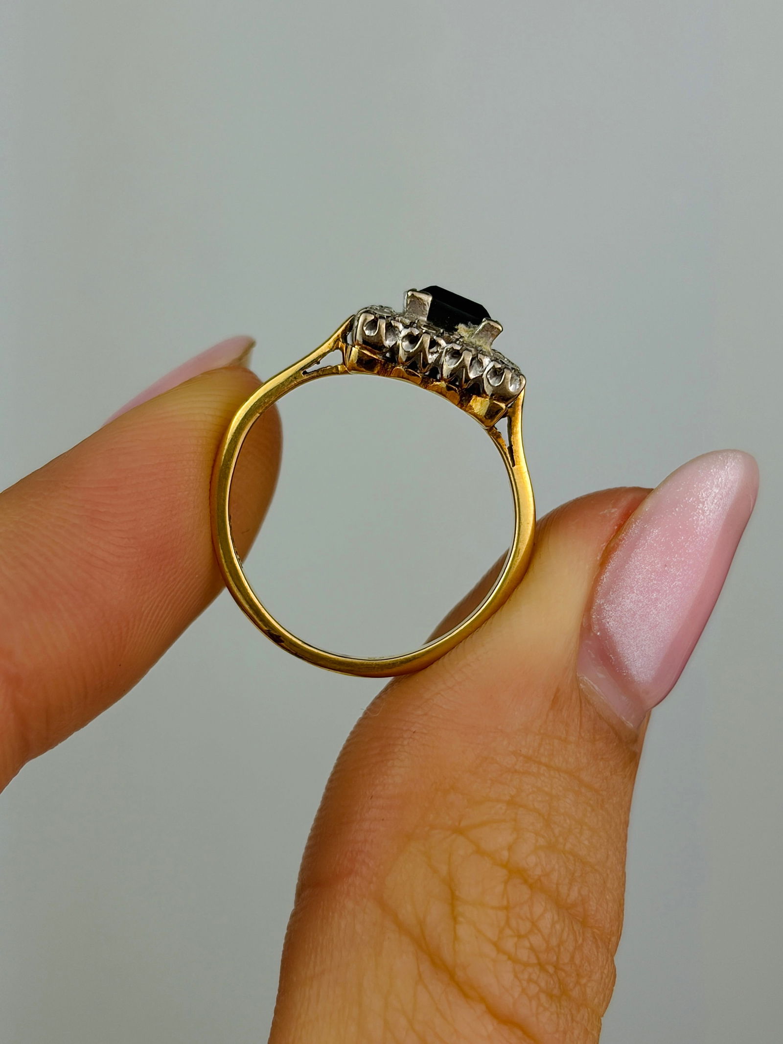 18ct yellow gold sapphire and diamond square ring - 6