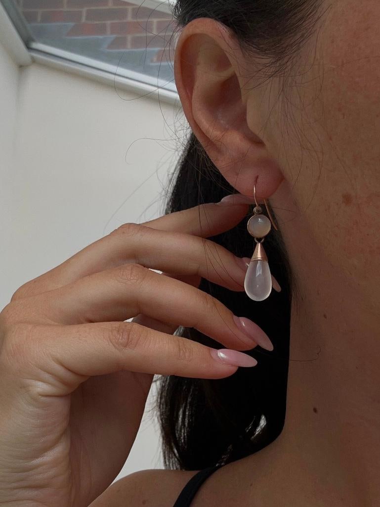 Antique gold moonstone drop earrings in a box - 2