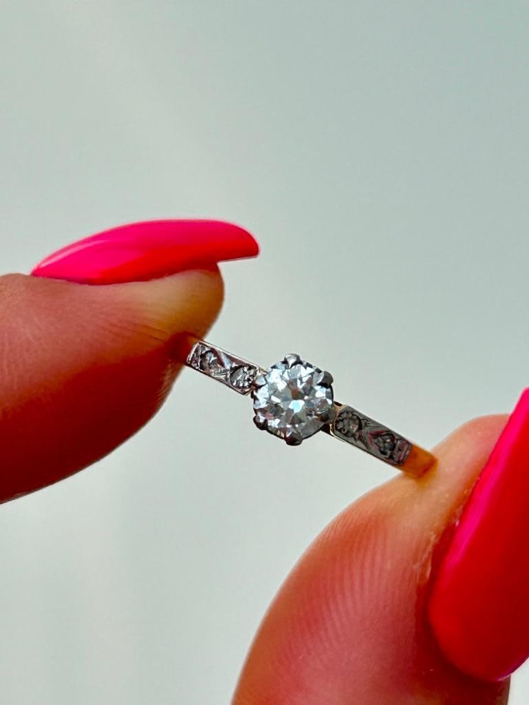 Sweet Antique 18ct Yellow Gold and Platinum Diamond Solitaire Ring (1 of 7)
