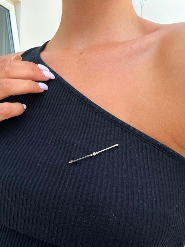 Antique 15ct Yellow Gold Diamond and Pearl Bar Brooch - 2