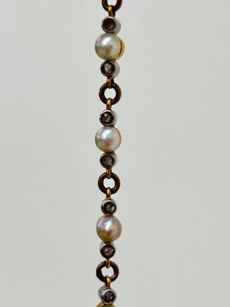 *Antique Gold and Diamond Pearl Bracelet - 7