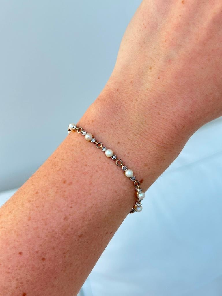 *Antique Gold and Diamond Pearl Bracelet - 9