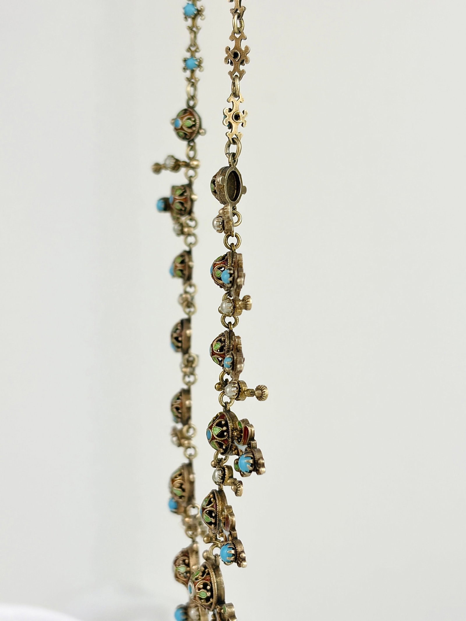 ANTIQUE RARE AUSTRO HUNGARIAN ENAMEL AND PEARL FRINGE NECKLACE - 5