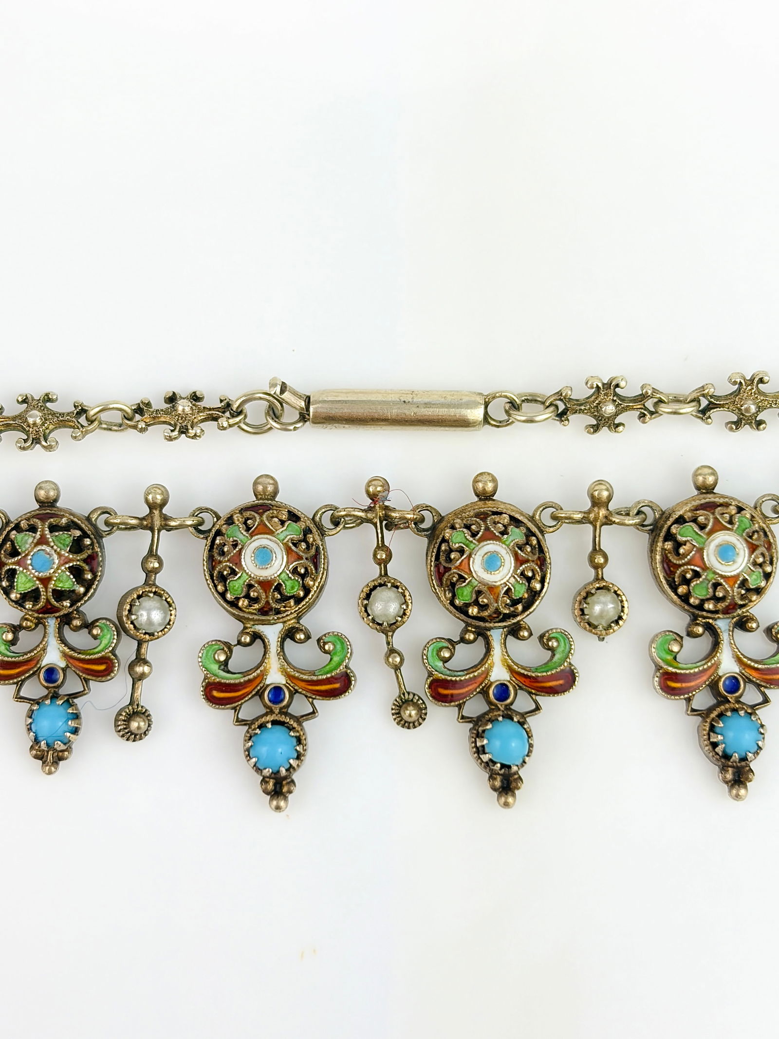 ANTIQUE RARE AUSTRO HUNGARIAN ENAMEL AND PEARL FRINGE NECKLACE - 7