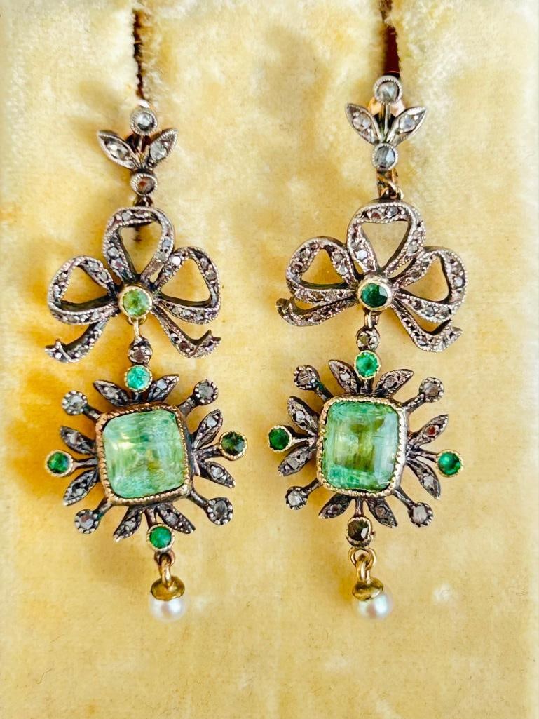 Antique Large Diamond Drop Earrings in Gold - Antique Fitted Box - 11