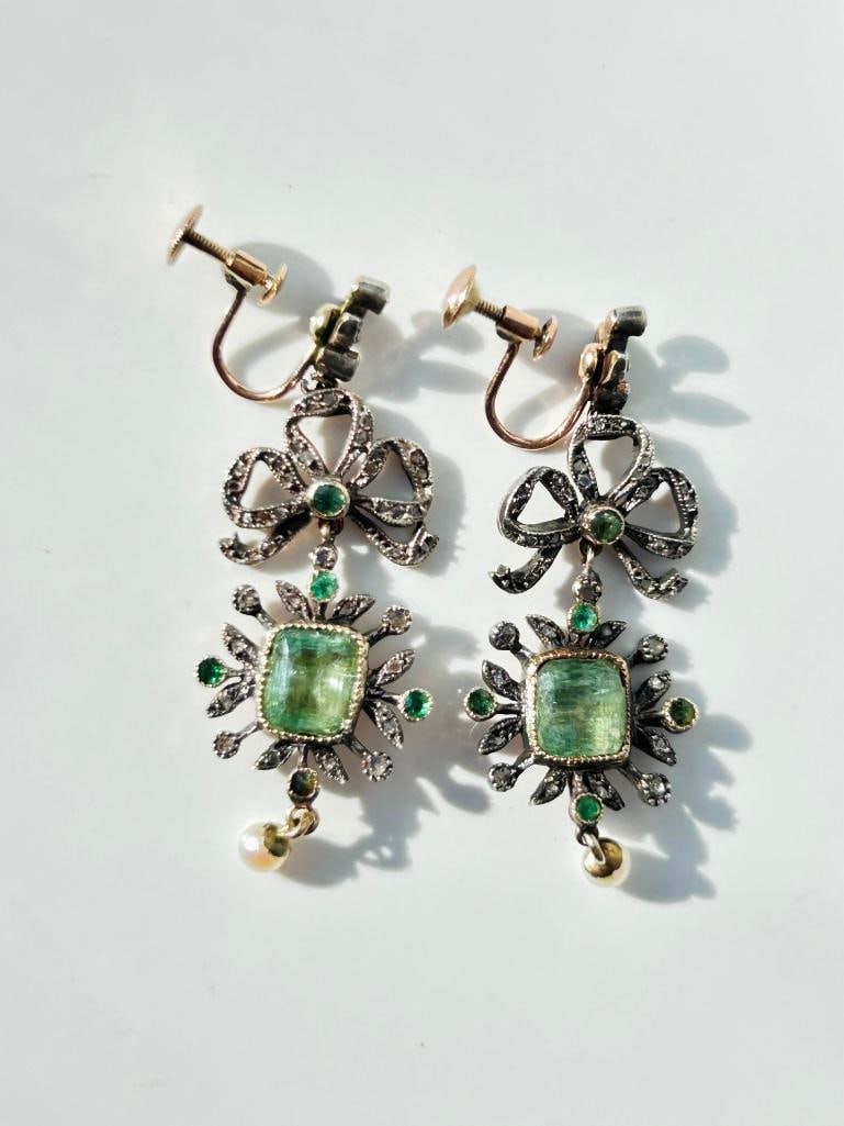 Antique Large Diamond Drop Earrings in Gold - Antique Fitted Box - 2