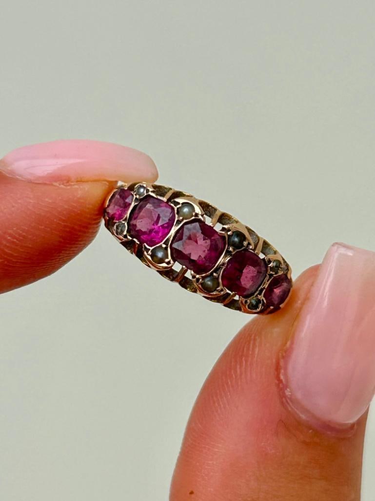 Antique 9ct Gold Ring with Pearl Spacers: Antique 9ct Gold Ring with Pearl Spacers the most beautiful ring!! measurements size UK N1/2 US 7 head of ring 20mm x 7mm weight 2.80g hallmarked 9.375 