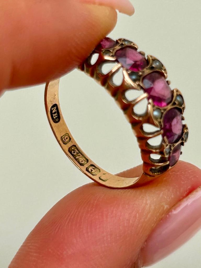 Antique 9ct Gold Ring with Pearl Spacers - 4