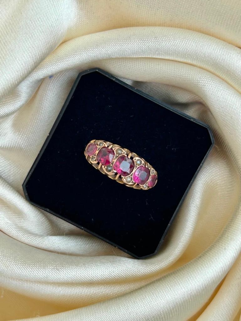 Antique 9ct Gold Ring with Pearl Spacers - 7