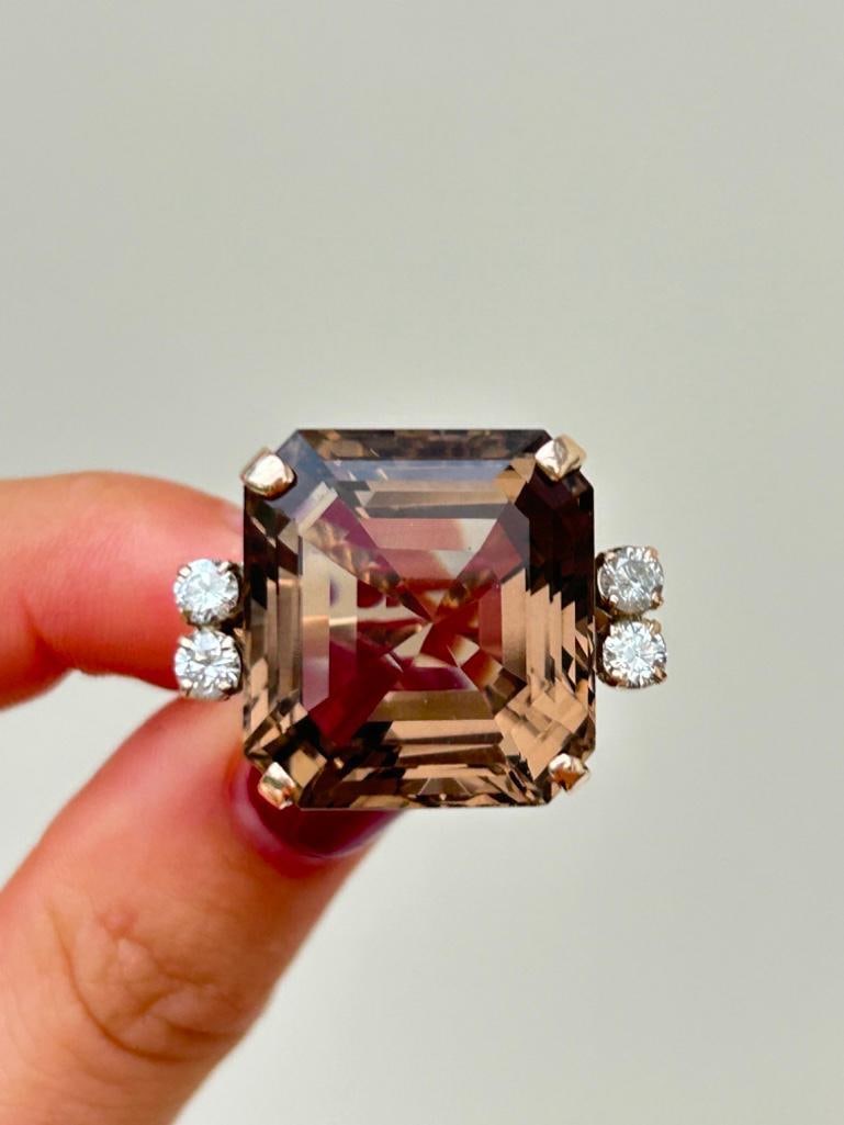 Huge 42 Carat Smokey Quartz and Diamond Cocktail Ring in 18ct Yellow Gold - 7