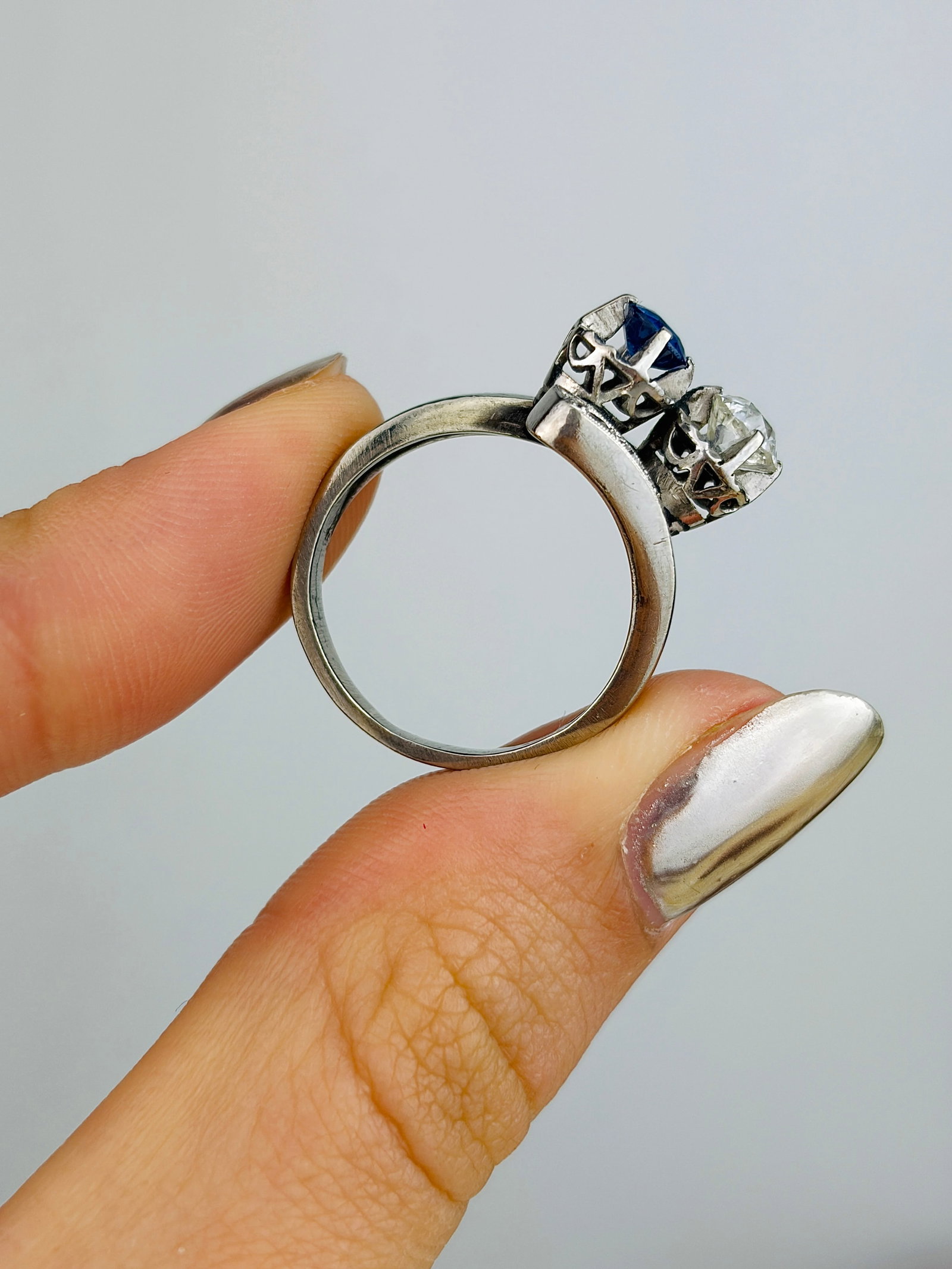 Chunky Sapphire and Diamond Moi et Toi Twist Ring in Platinum - 6