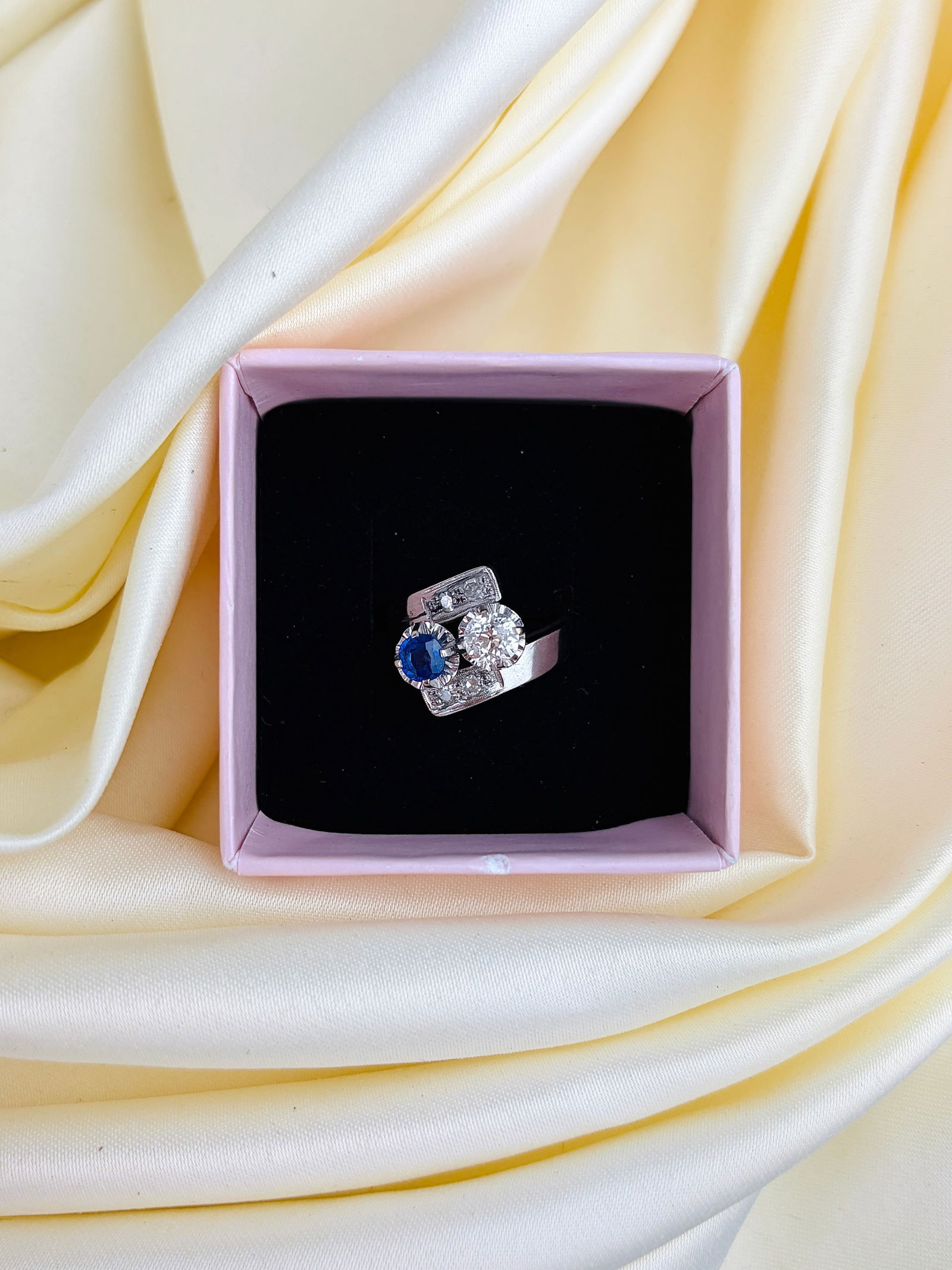 Chunky Sapphire and Diamond Moi et Toi Twist Ring in Platinum - 7