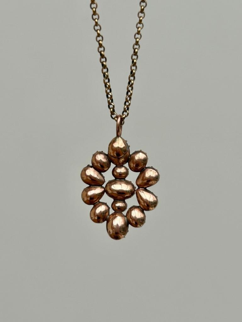 Antique Gold Large Garnet Pendant on Gold Chain - 4