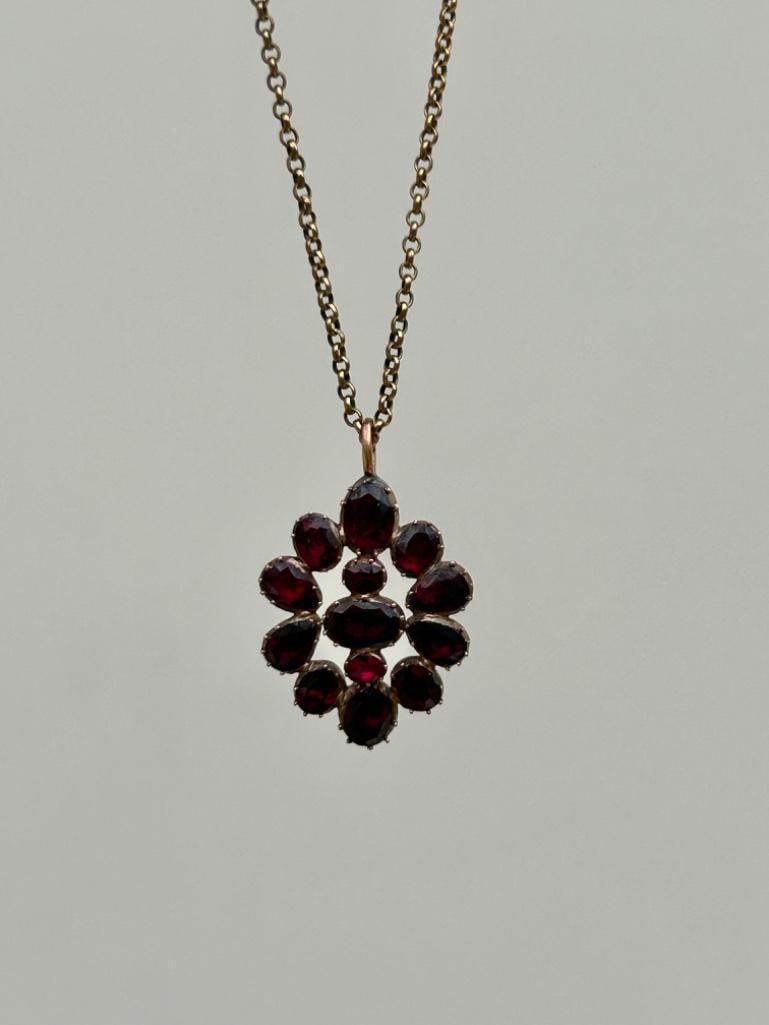 Antique Gold Large Garnet Pendant on Gold Chain - 5