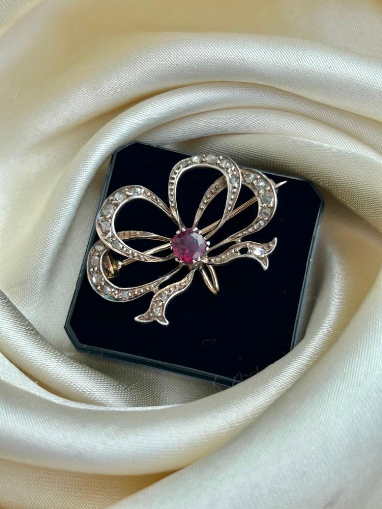 Natural Ruby and Diamond Large Bow Brooch - 3
