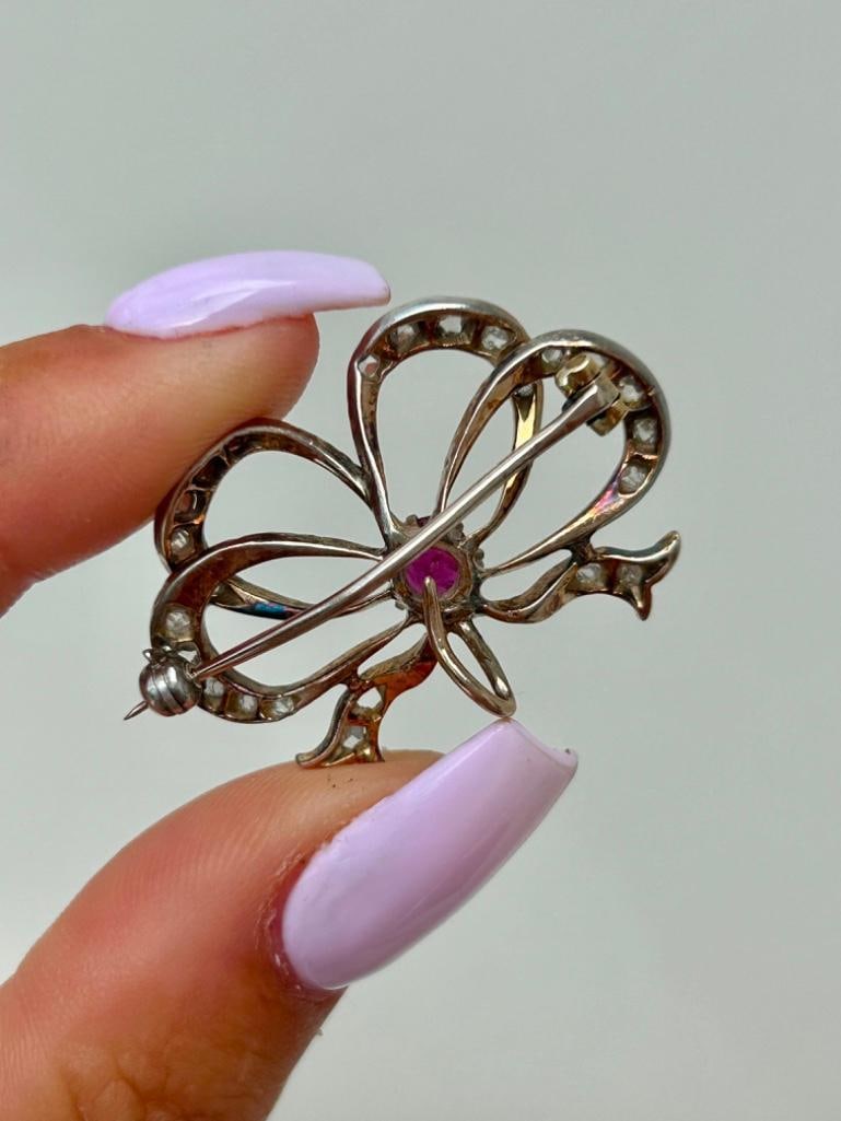 Natural Ruby and Diamond Large Bow Brooch - 4