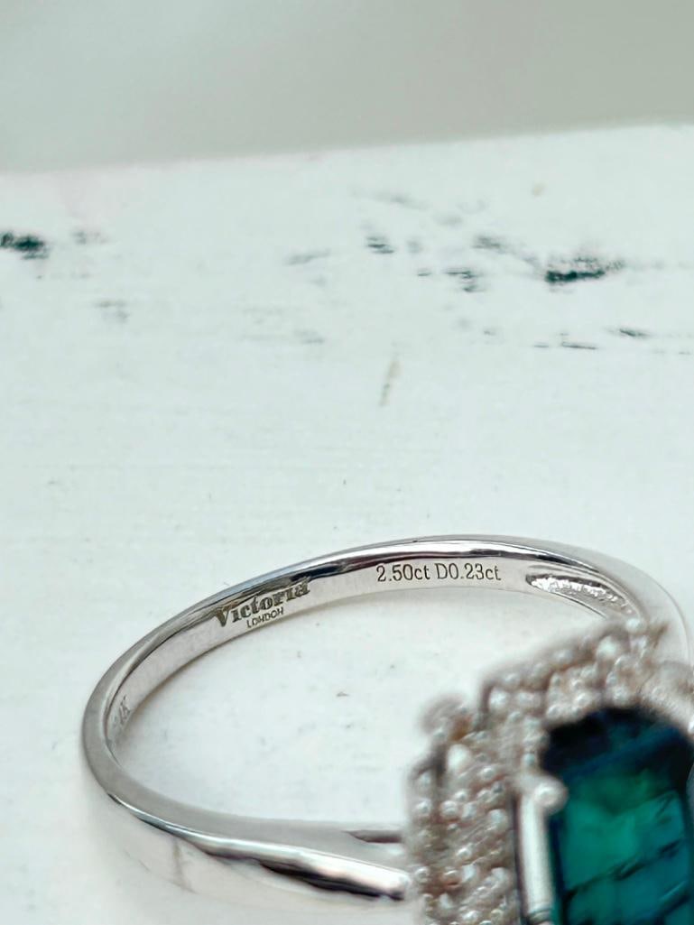 *14ct White Gold Green Tourmaline and Diamond Ring - 6