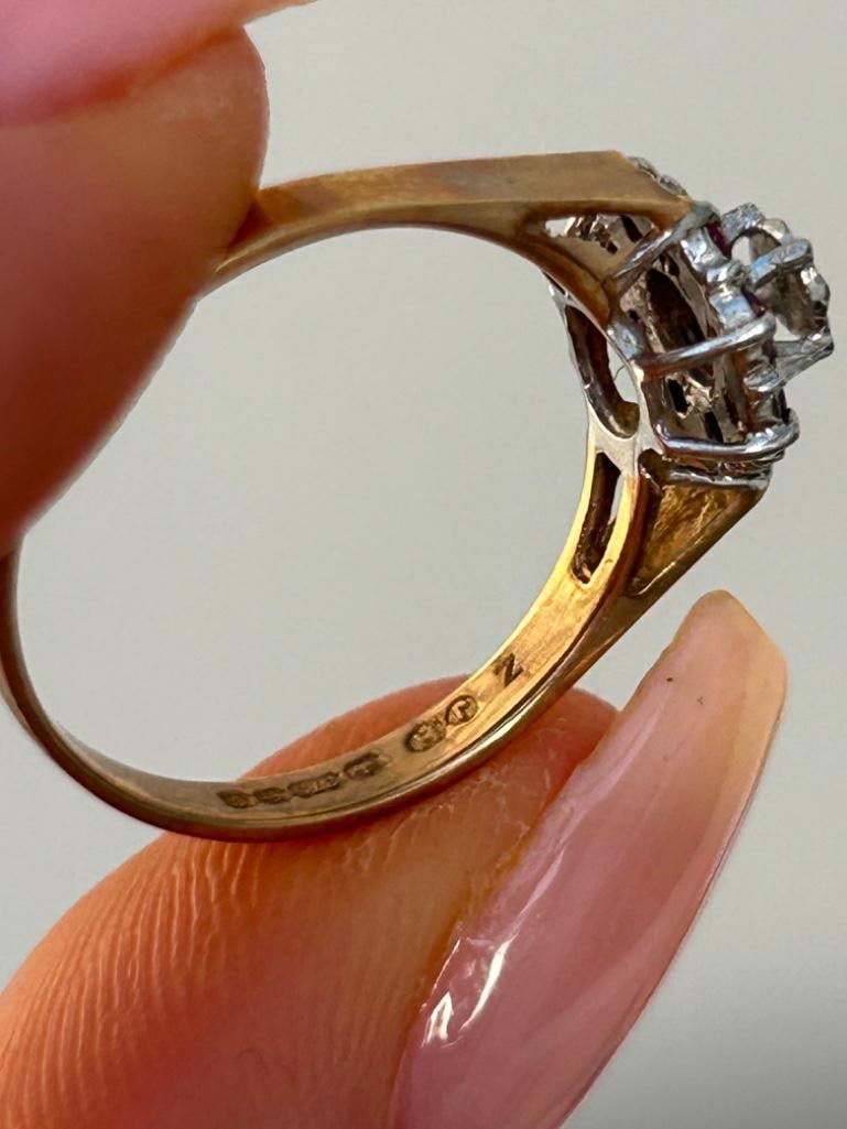 Sweet 9ct Gold Ruby and Diamond Flower Ring - 2