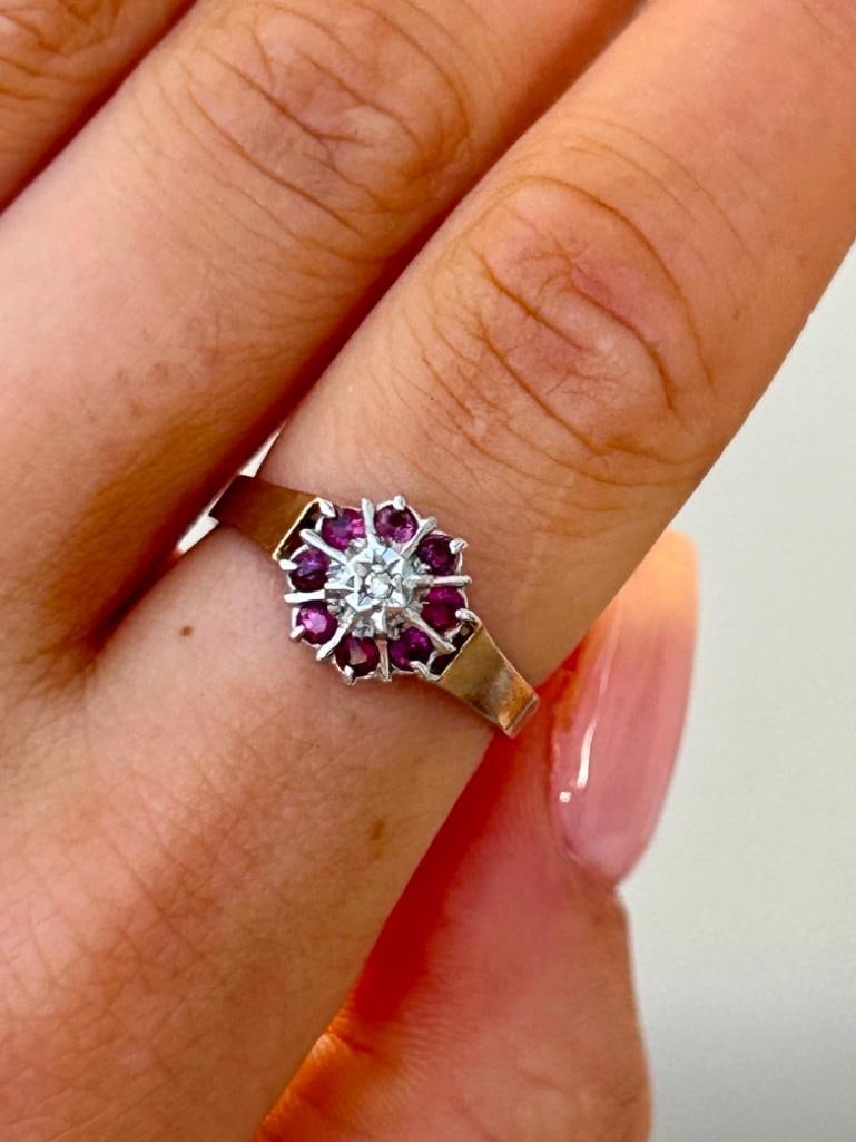 Sweet 9ct Gold Ruby and Diamond Flower Ring - 3