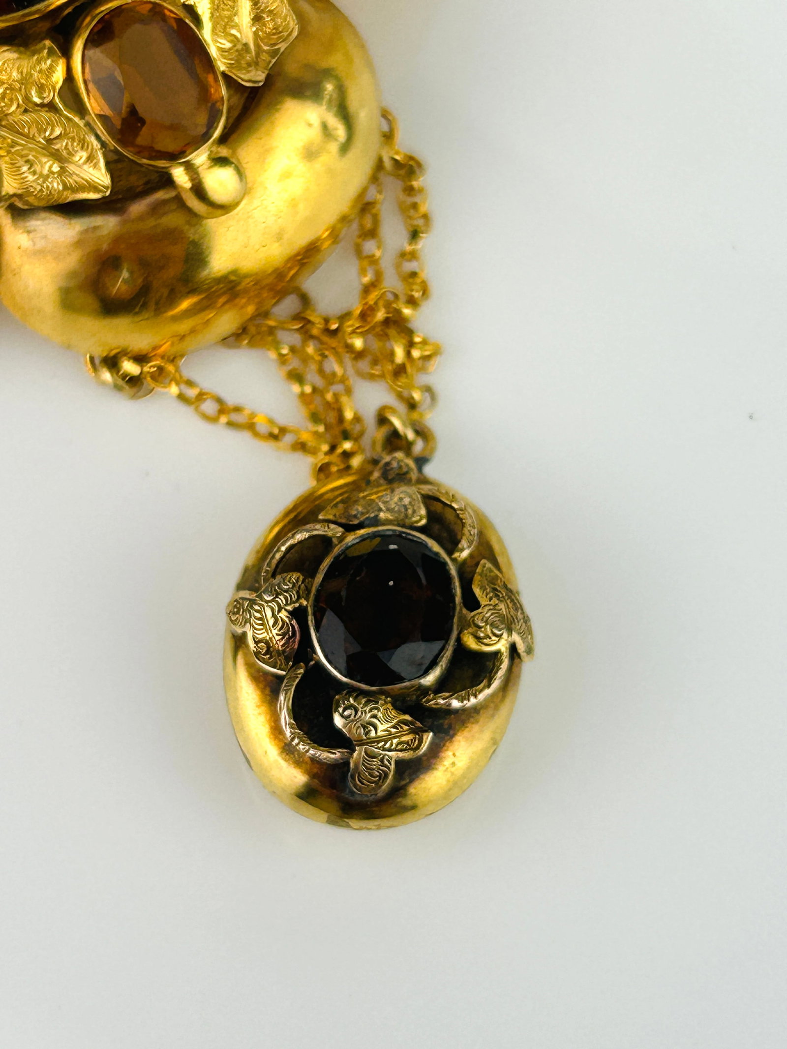 Giant Victorian Gold Citrine Drop Brooch with Locket Back - 6