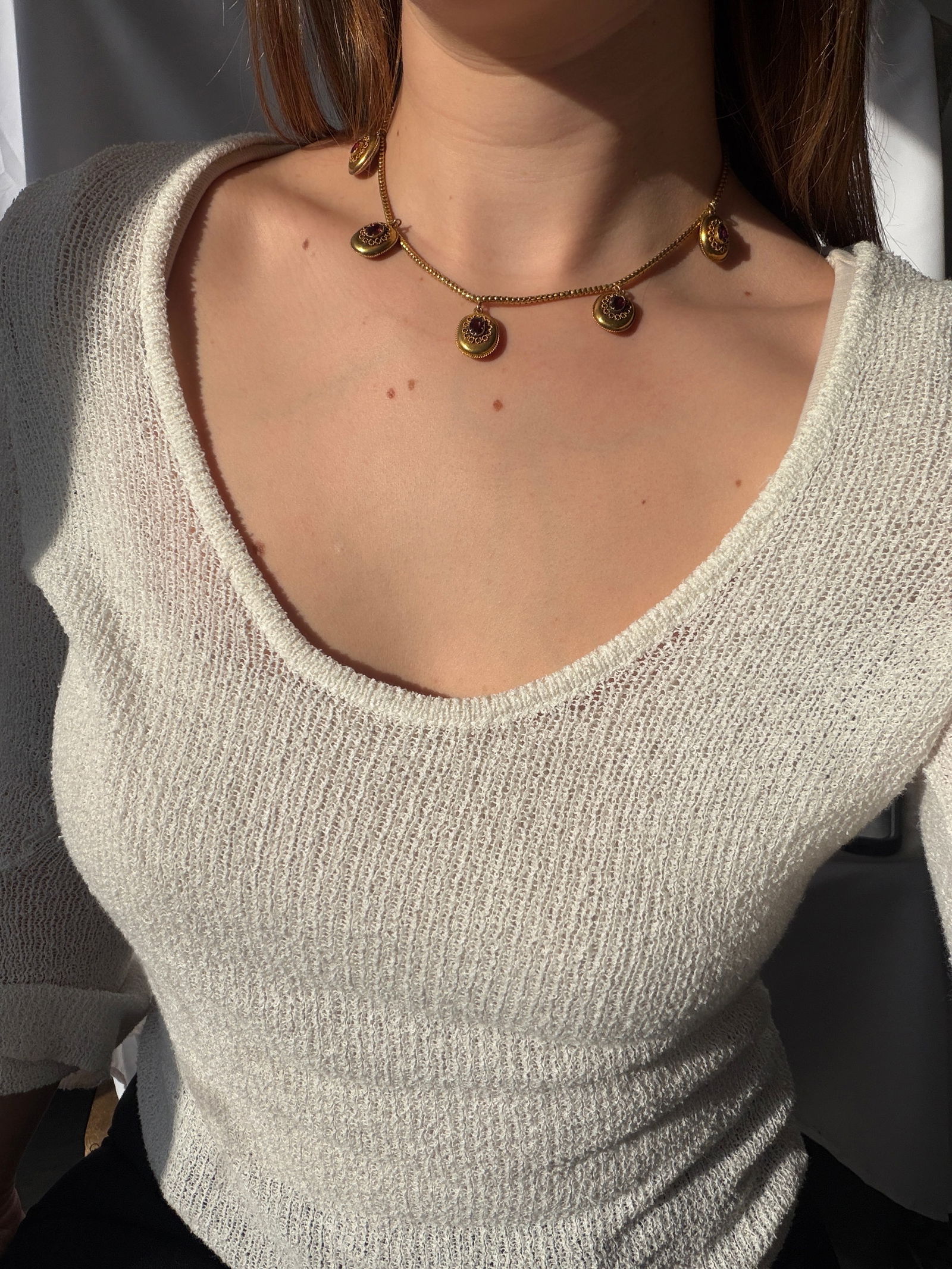 ANTIQUE ETRUSCAN REVIVAL ALMANDINE GARNET LOCKET BACK NECKLACE IN BOX - 3