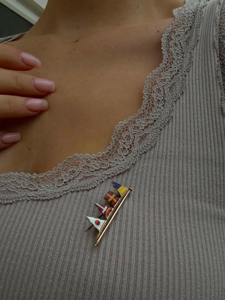 Amazing 9ct Yellow Gold Enamel Multi Flags Brooch - 2