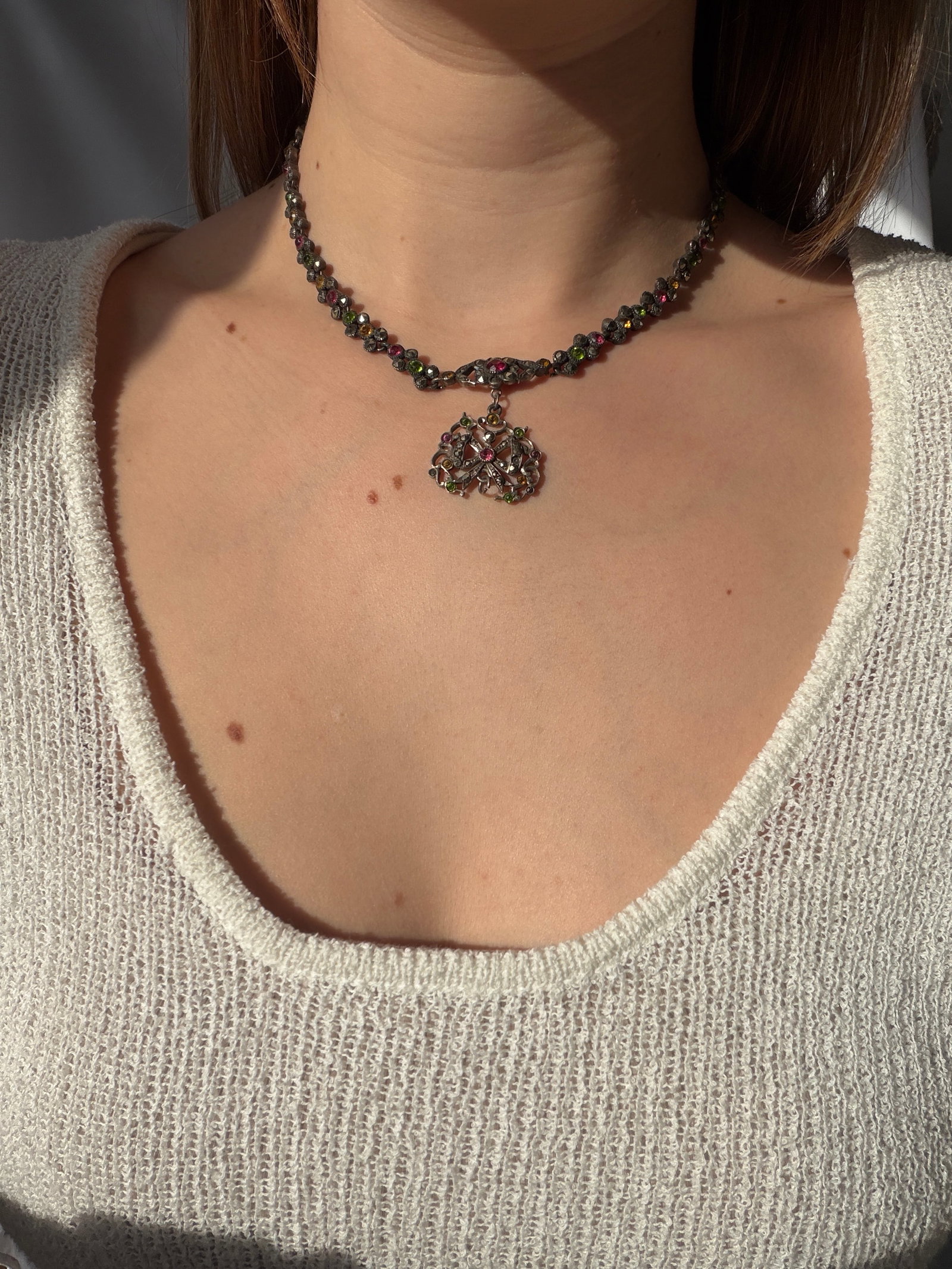 LATE GEORGIAN SILVER MULTI-COLOURED NECKLACE - 2