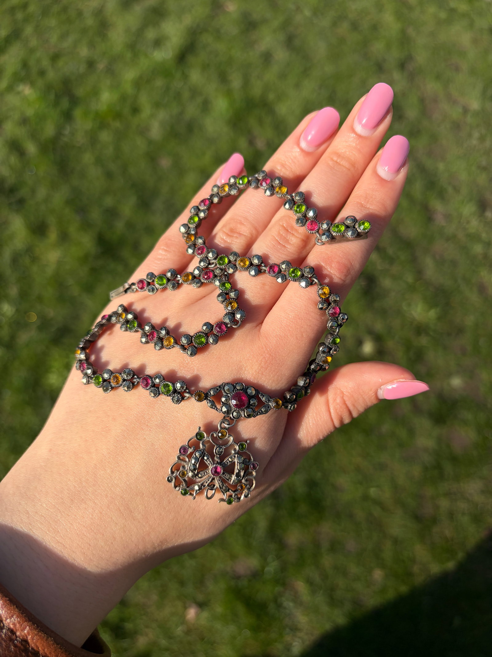 LATE GEORGIAN SILVER MULTI-COLOURED NECKLACE - 4