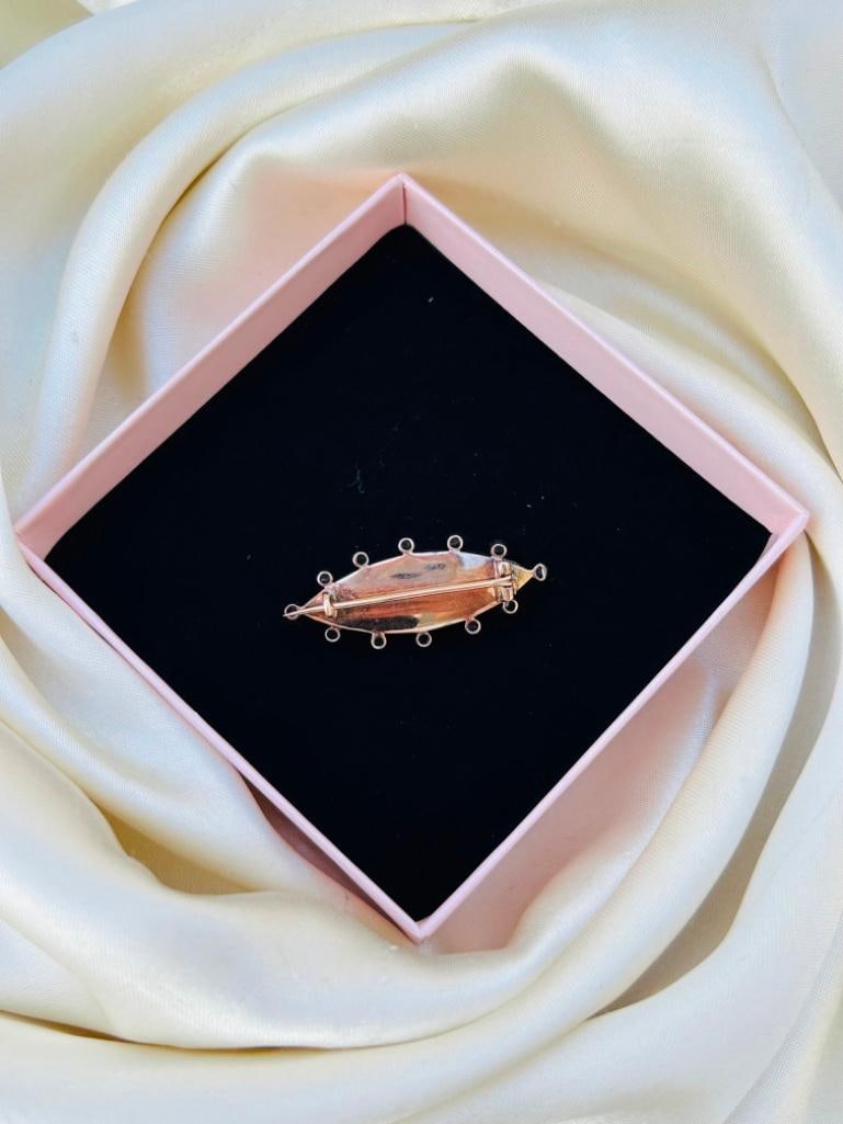 *Antique c.1860 Blue Enamel and Rose Cut Diamond Navette Shaped Brooch in Gold - 4