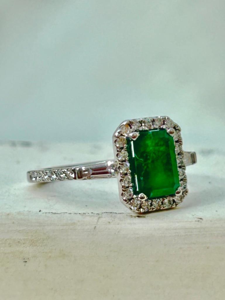 *Vintage 14K White Gold Emerald and Diamond Ring - 11