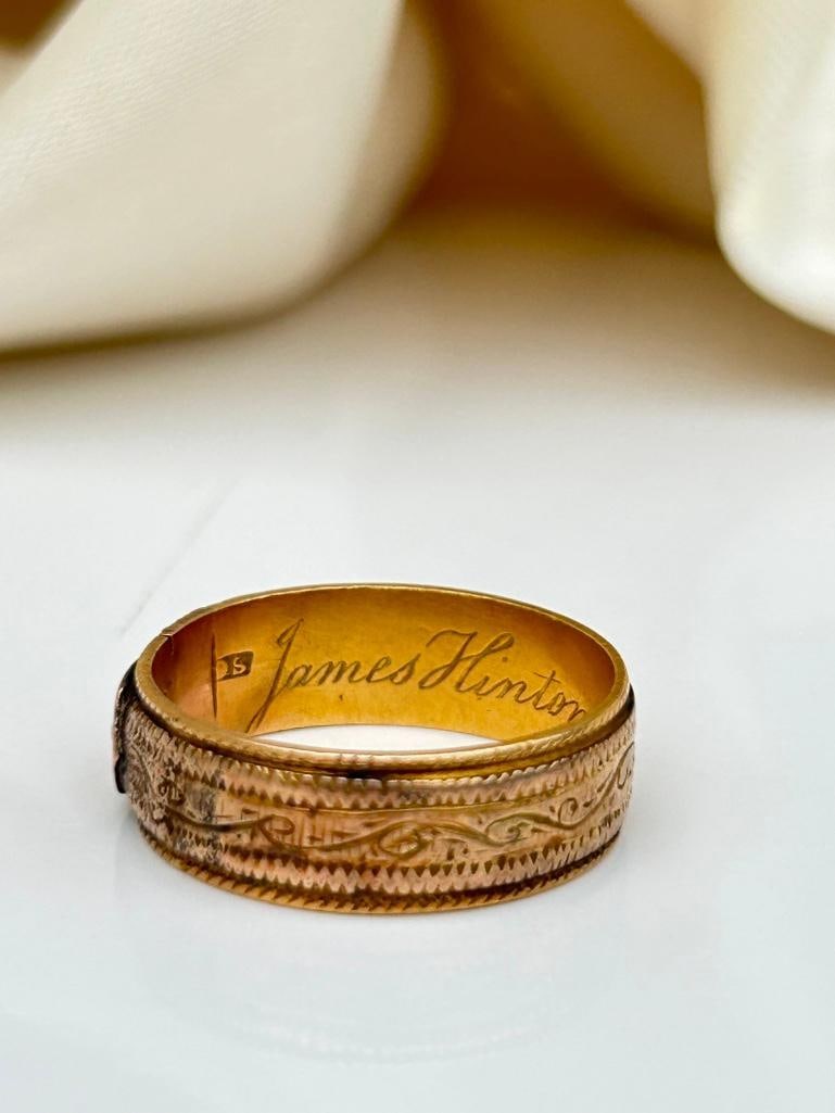 Georgian Era Antique 18ct Yellow Gold Turquoise and Pearl Band Ring with Inscription - 6