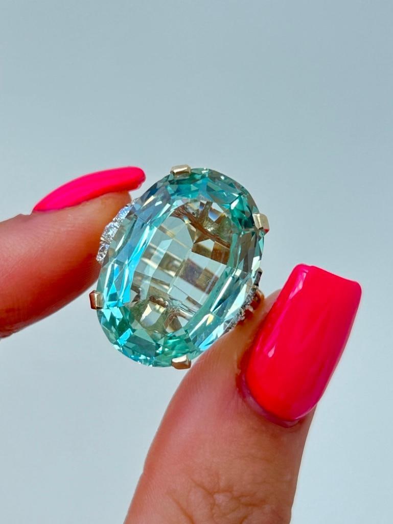 Huge Aquamarine and Diamond Ring in 18ct Yellow Gold - 2