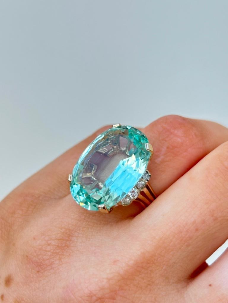Huge Aquamarine and Diamond Ring in 18ct Yellow Gold - 4