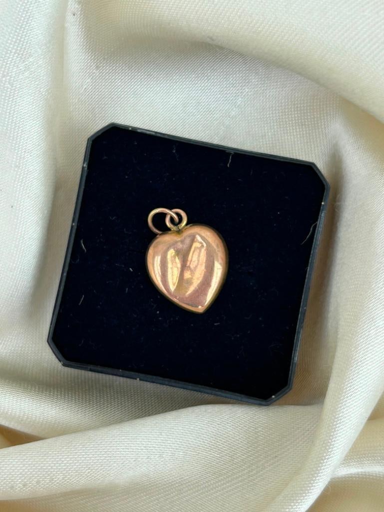 Antique 9ct Gold Puffy Heart Charm - 2