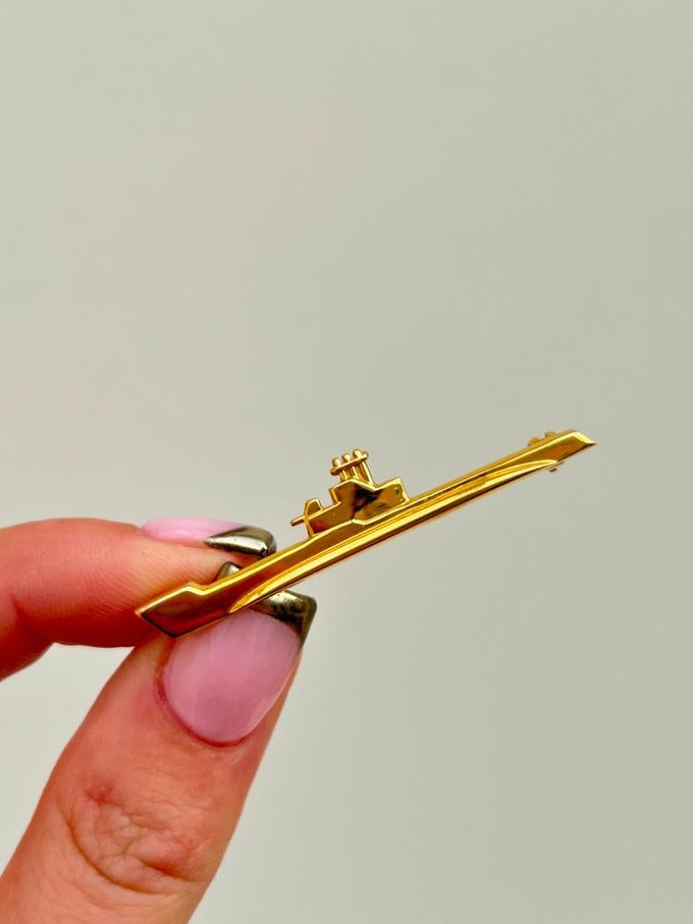 Antique Boxed Gold Submarine ww1 Brooch - 5