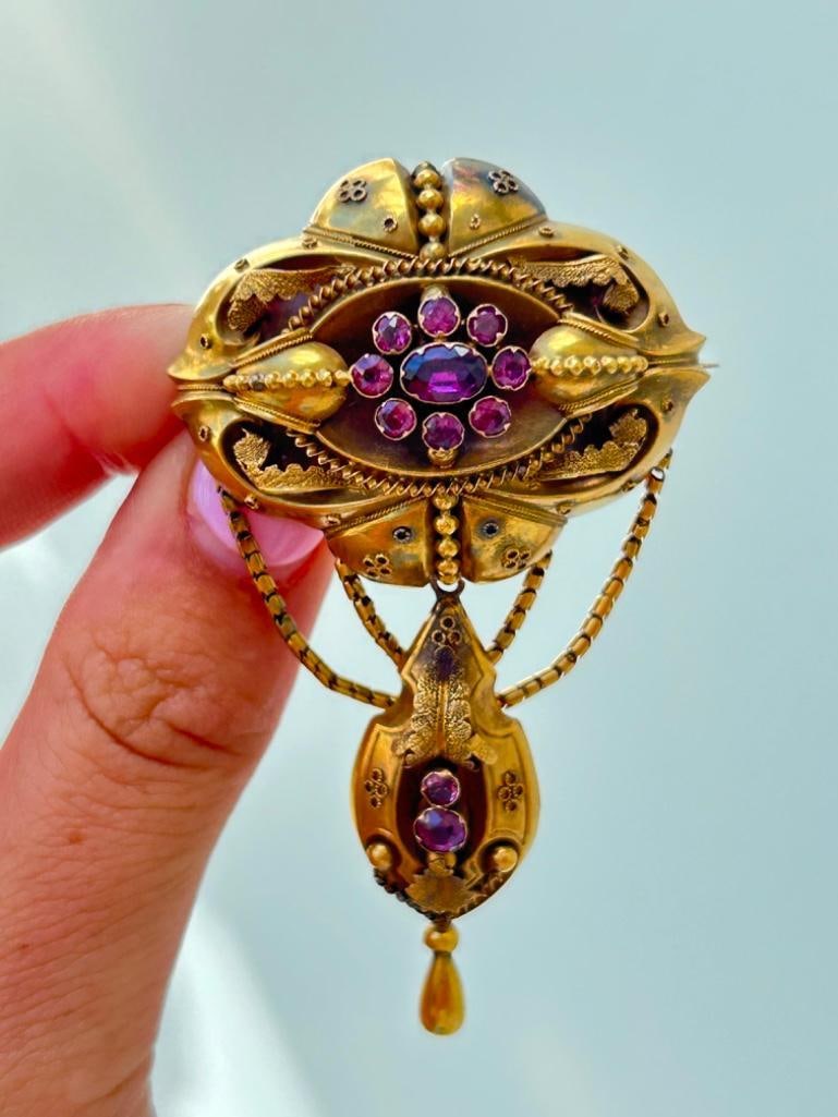 Amazing Antique Pink Tourmaline Locket Back Gold Brooch: Amazing Antique Pink Tourmaline Locket Back Gold Brooch the most charmingly detailed and beautiful brooch measurements size 71mm x 41mm weight 12.58g materials 