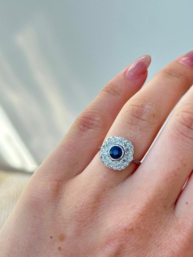 *Art Deco Sapphire and Diamond 18ct Yellow Gold Panel Ring - 11