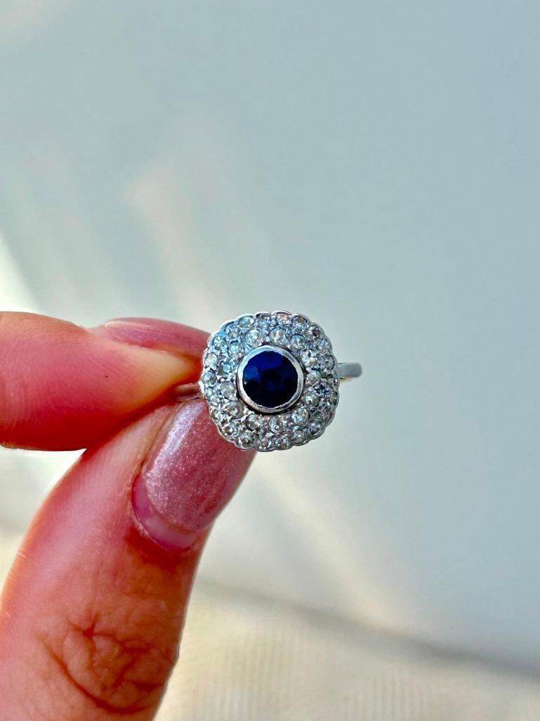 *Art Deco Sapphire and Diamond 18ct Yellow Gold Panel Ring - 12