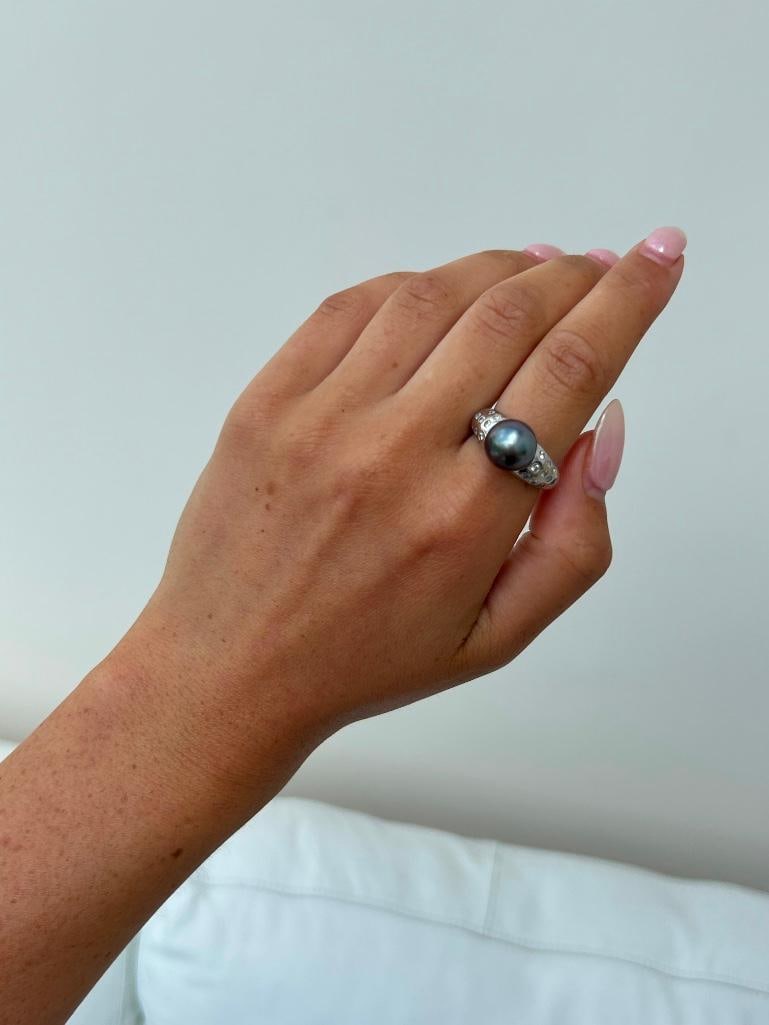 Outstanding south sea Pearl and diamond heavy 18ct white gold ring - 2